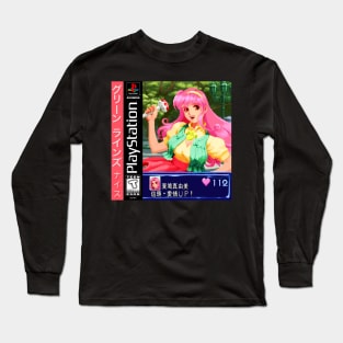 Vaporwave anime aesthetic video game pixel art girl Long Sleeve T-Shirt